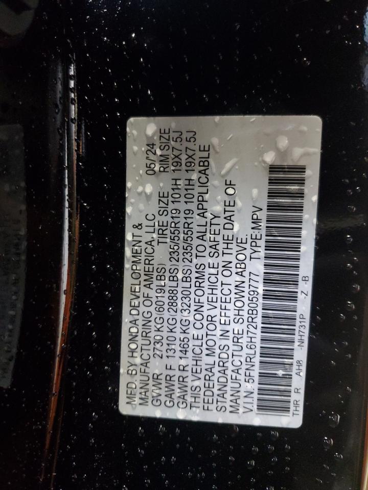 2024 HONDA ODYSSEY SPORT VIN:5FNRL6H72RB059777