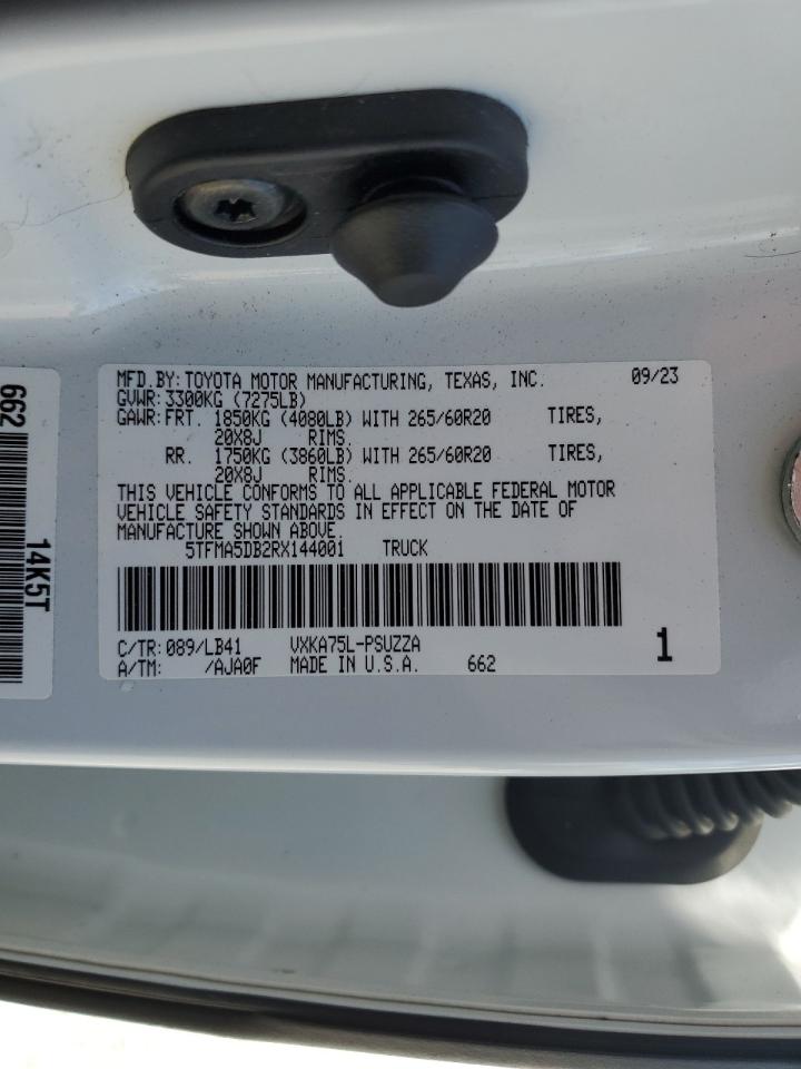 2024 TOYOTA TUNDRA CREWMAX PLATINUM VIN:5TFMA5DB2RX144001