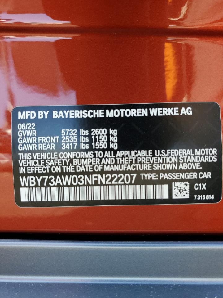 2022 BMW I4 EDRIVE 40 VIN:WBY73AW03NFN22207