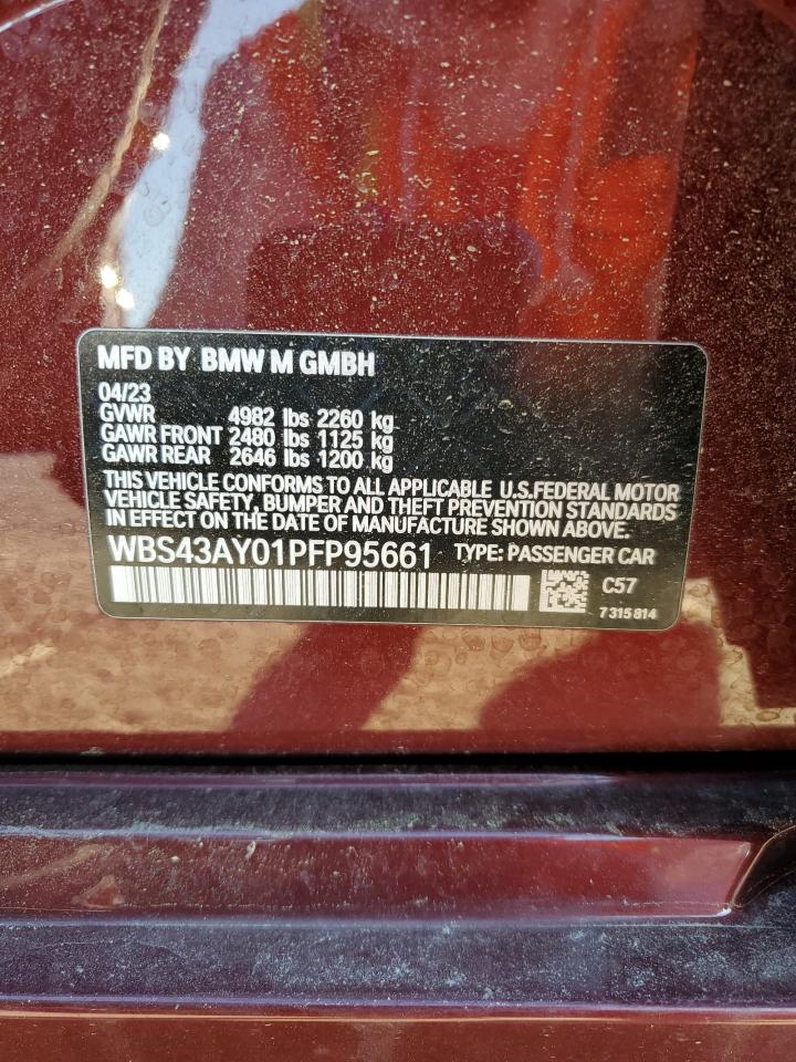 2023 BMW M3 COMPETITION VIN:WBS43AY01PFP95661