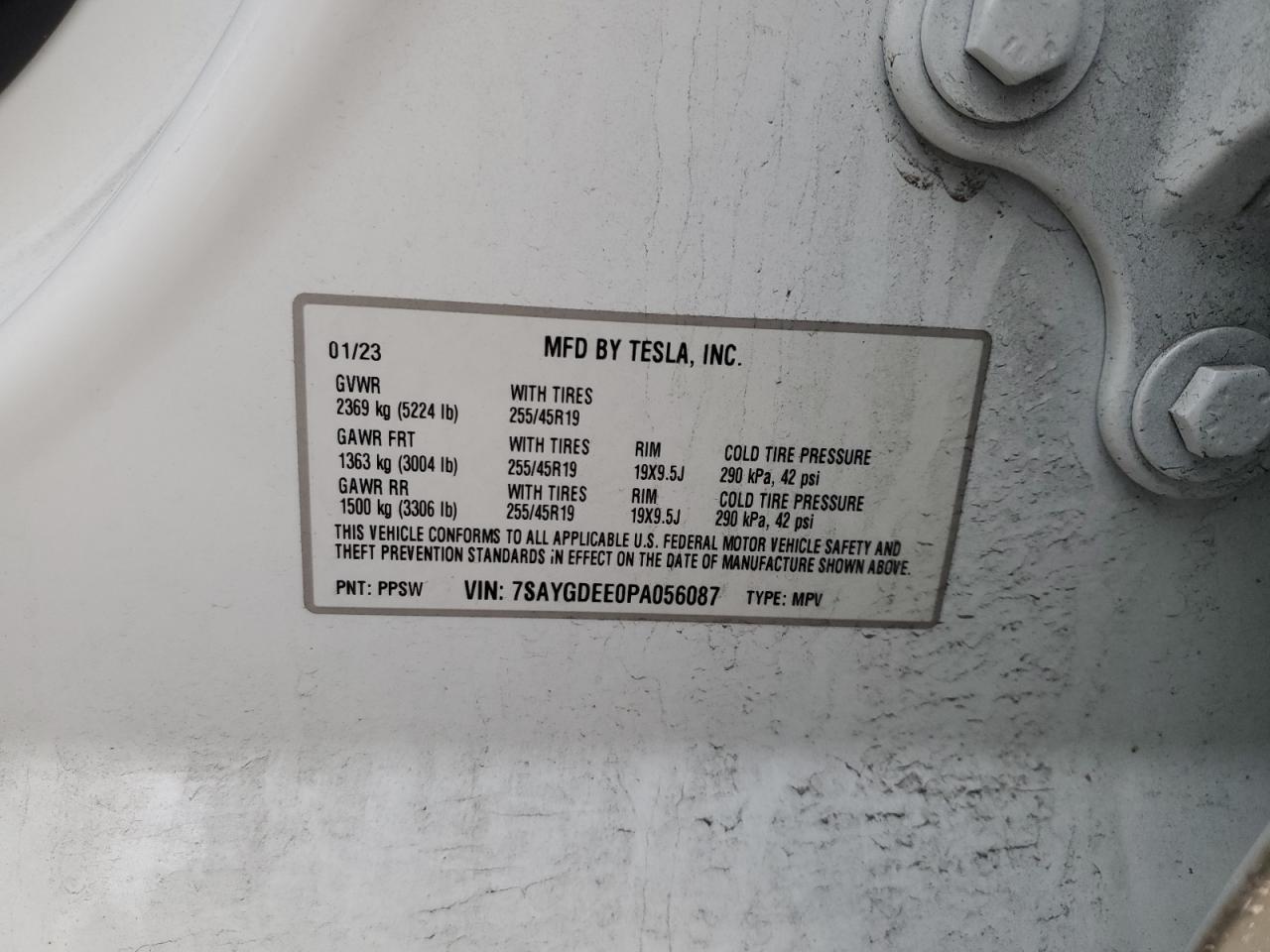 2023 TESLA MODEL Y  VIN:7SAYGDEE0PA056087