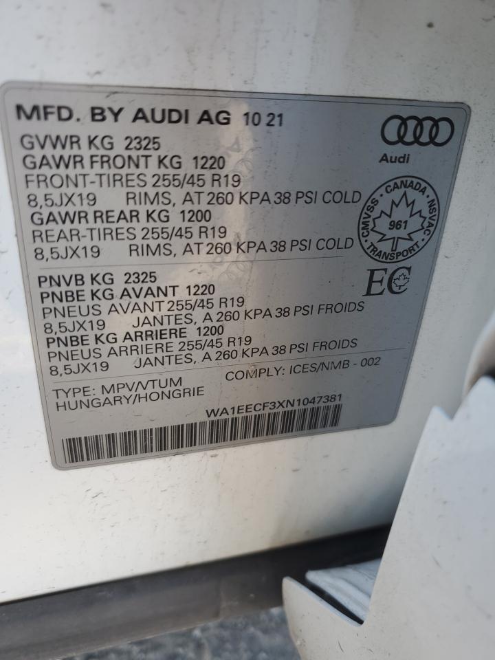 2022 AUDI Q3 PREMIUM PLUS S LINE 45 VIN:WA1EECF3XN1047381