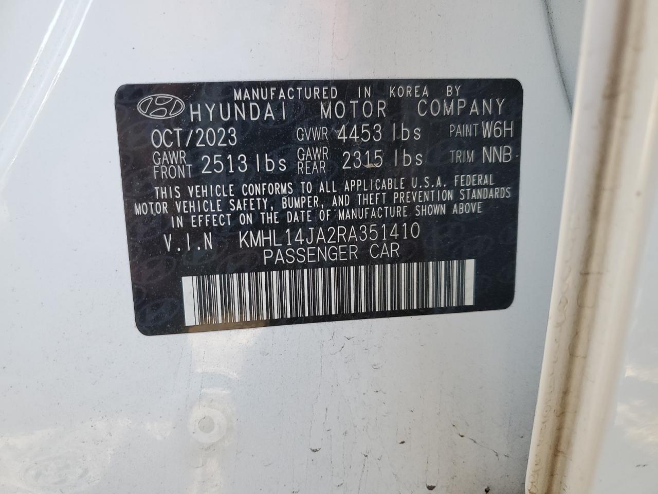 2024 HYUNDAI SONATA SEL VIN:KMHL14JA2RA351410