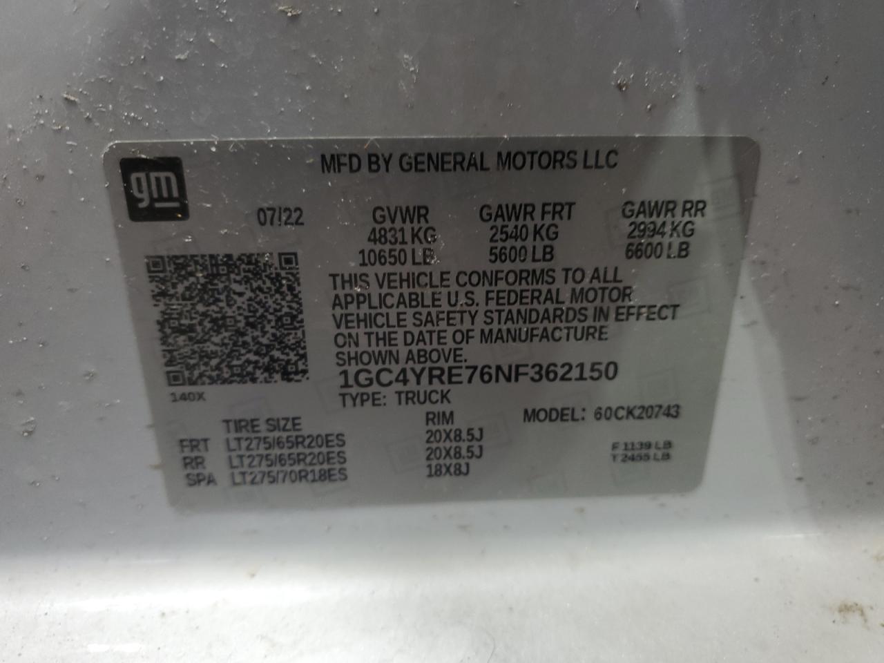 2022 CHEVROLET SILVERADO K2500 HIGH COUNTRY VIN:1GC4YRE76NF362150