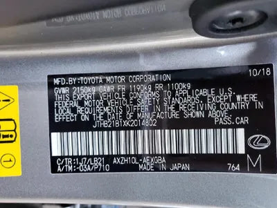 2019 Lexus ES 300 JTHB21B1XK2014802 VIN:JTHB21B1XK2014802