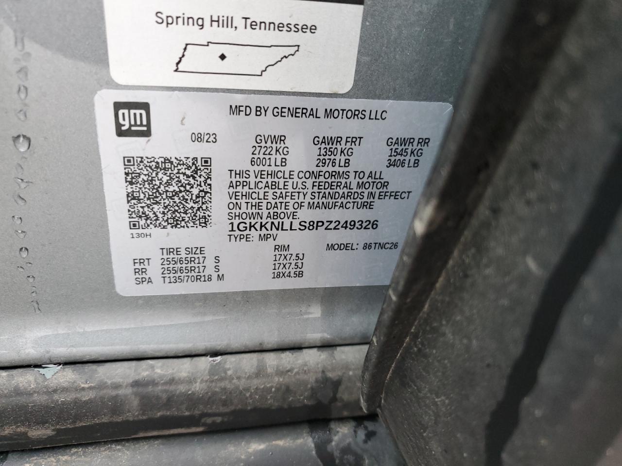 2023 GMC ACADIA AT4 VIN:1GKKNLLS8PZ249326