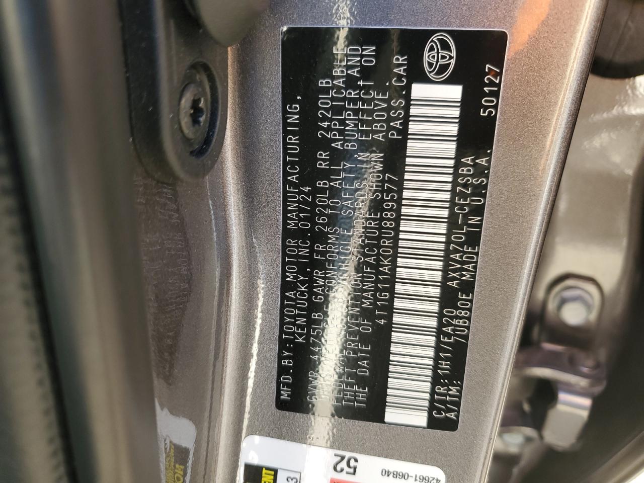 2024 TOYOTA CAMRY SE NIGHT SHADE VIN:4T1G11AK0RU889577