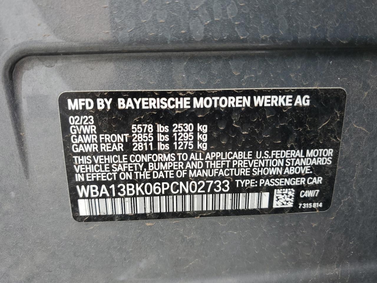 2023 BMW M550XI  VIN:WBA13BK06PCN02733