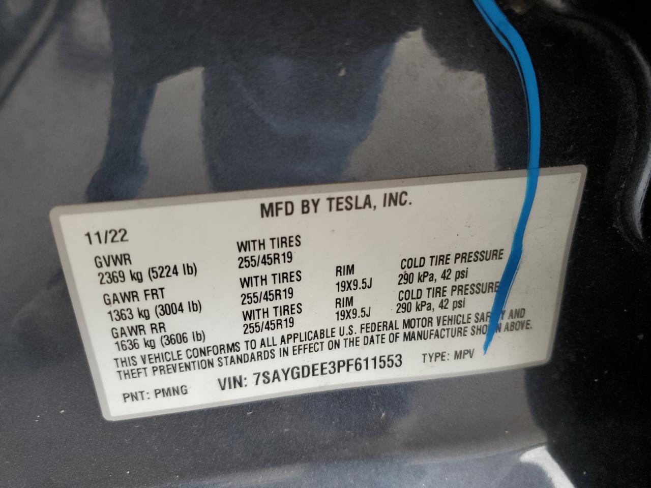 2023 TESLA MODEL Y  VIN:7SAYGDEE3PF611553