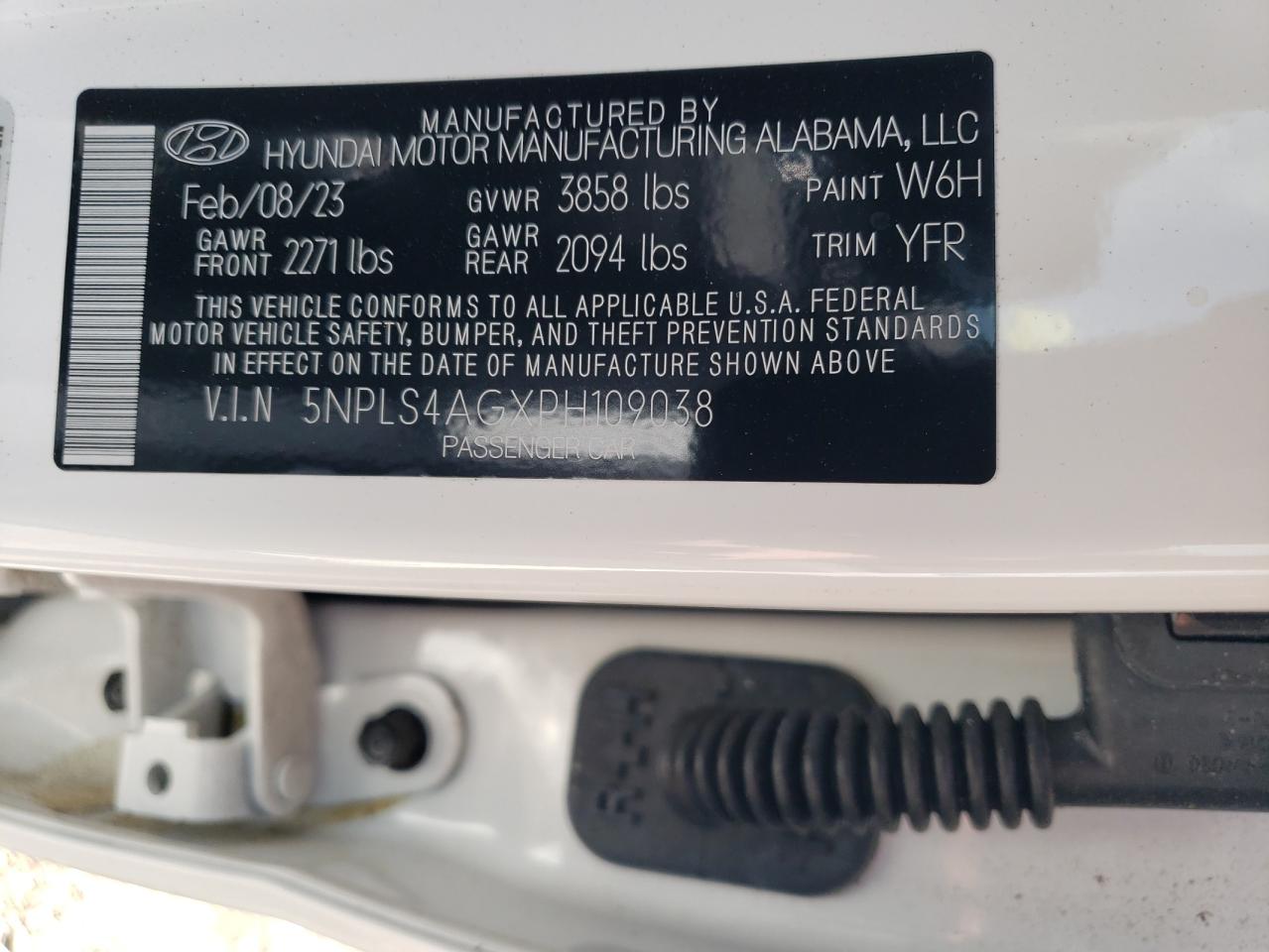 2023 HYUNDAI ELANTRA SEL VIN:5NPLS4AGXPH109038