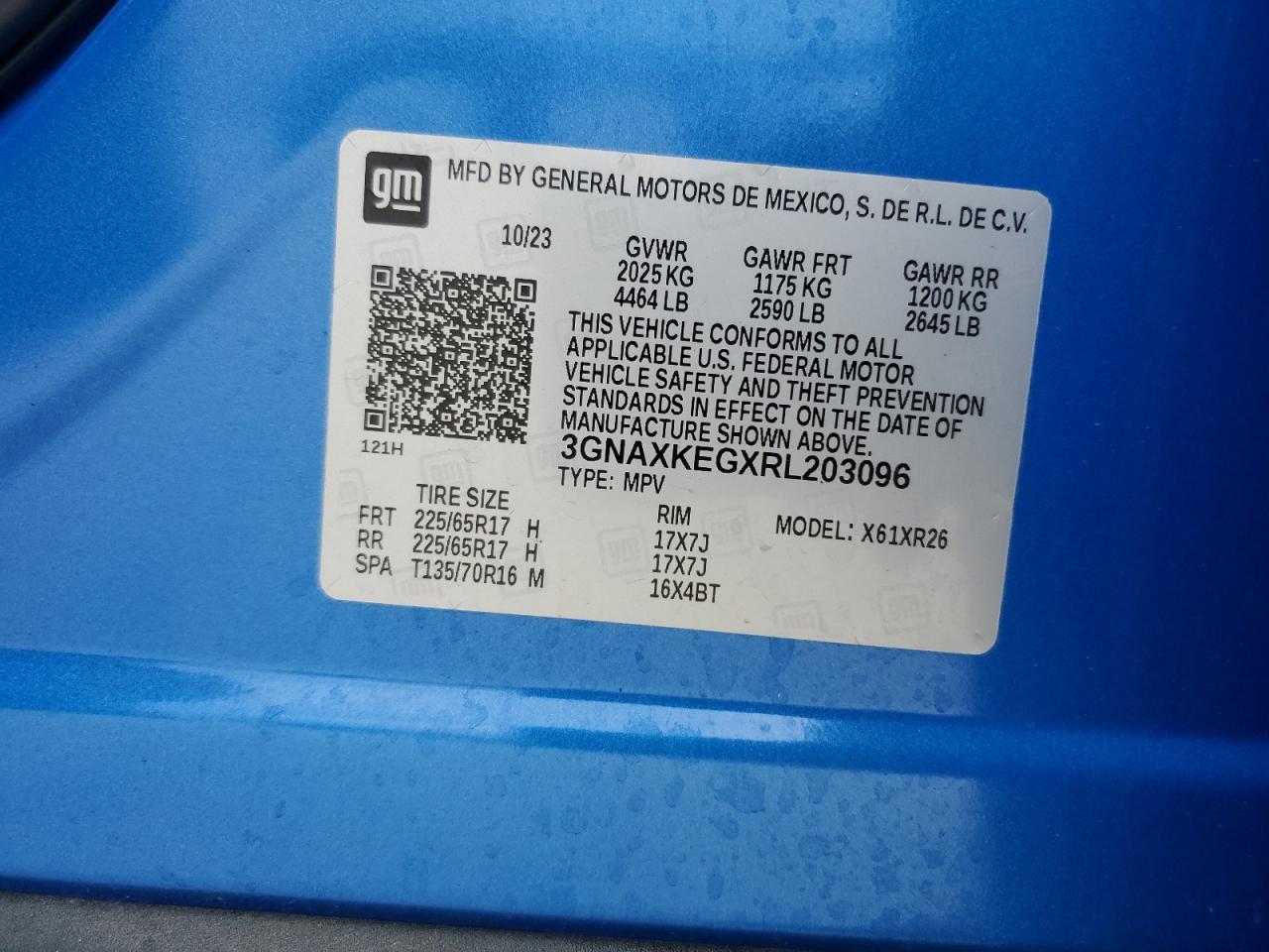 2024 CHEVROLET EQUINOX LT VIN:3GNAXKEGXRL203096