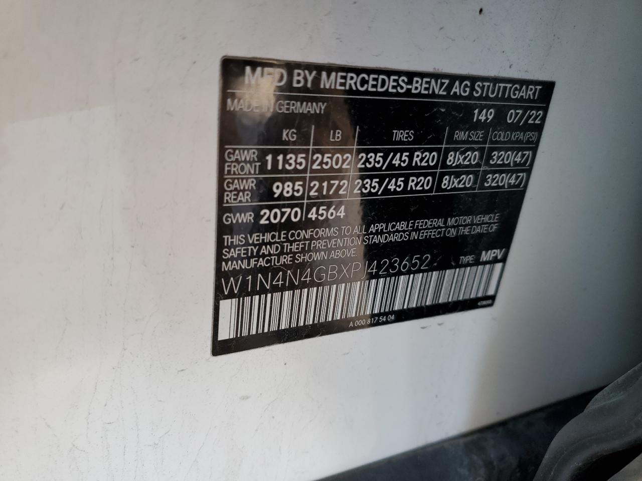 2023 MERCEDES-BENZ GLA 250 VIN:W1N4N4GBXPJ423652