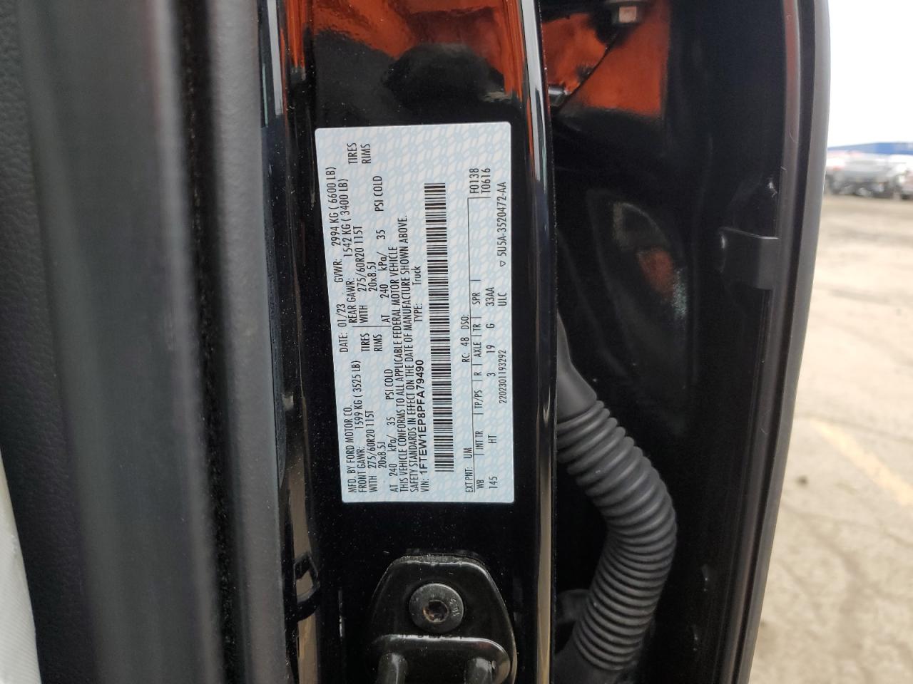 2023 FORD F150 SUPERCREW VIN:1FTEW1EP8PFA79490