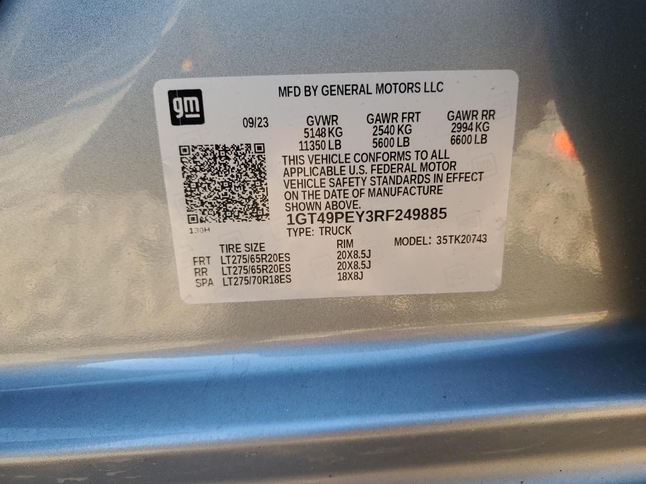 2024 GMC SIERRA K2500 AT4 VIN:1GT49PEY3RF249885