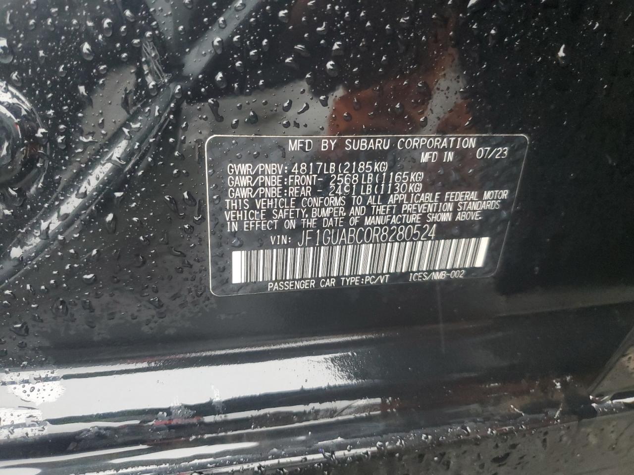 2024 SUBARU IMPREZA  VIN:JF1GUABC0R8280524