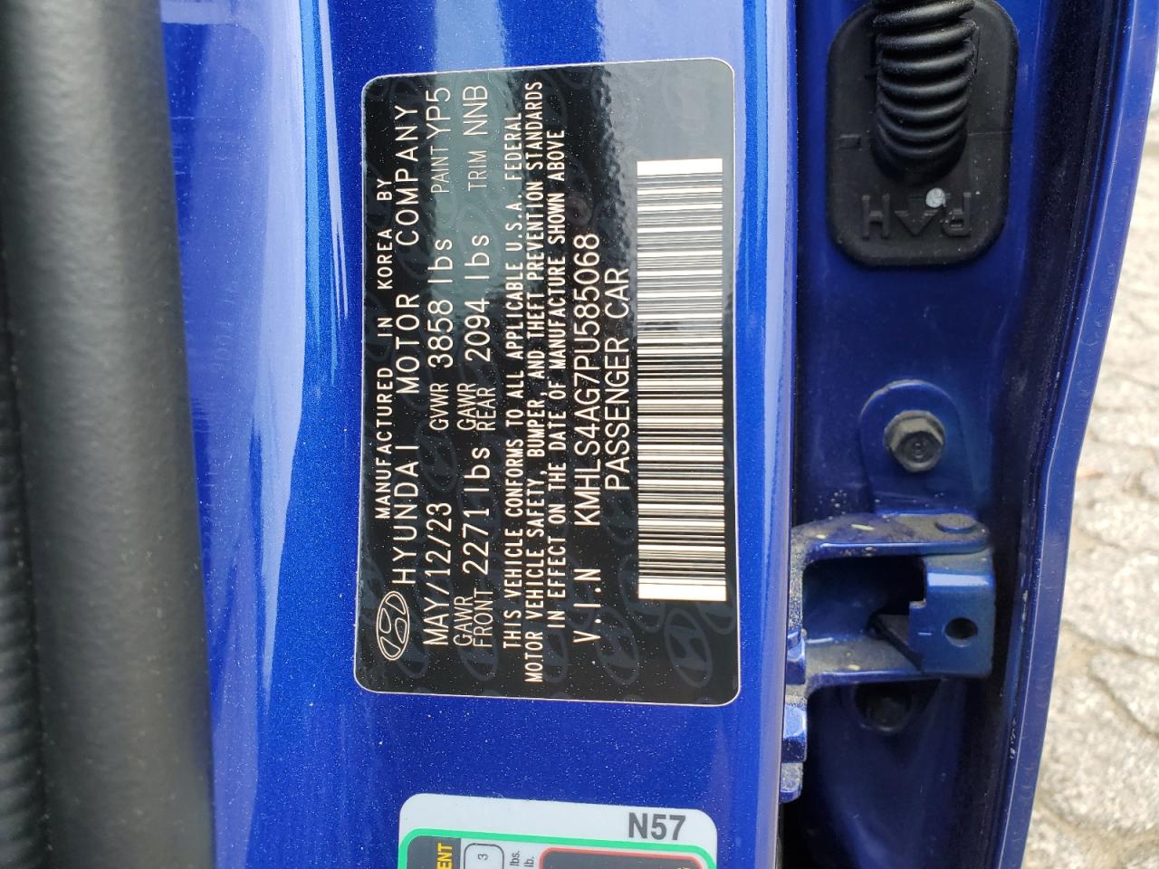 2023 HYUNDAI ELANTRA SEL VIN:KMHLS4AG7PU585068