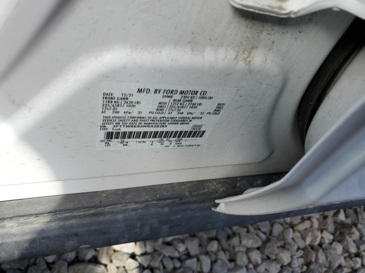 2022 FORD MAVERICK XL VIN:3FTTW8E93NRA28285