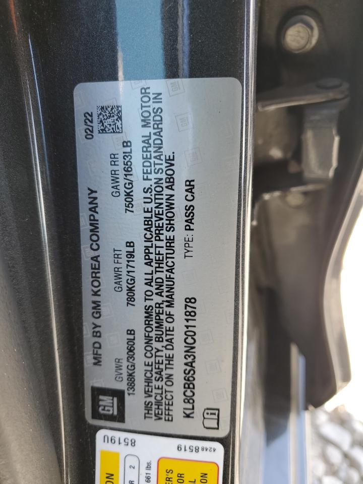 2022 CHEVROLET SPARK LS VIN:KL8CB6SA3NC011878