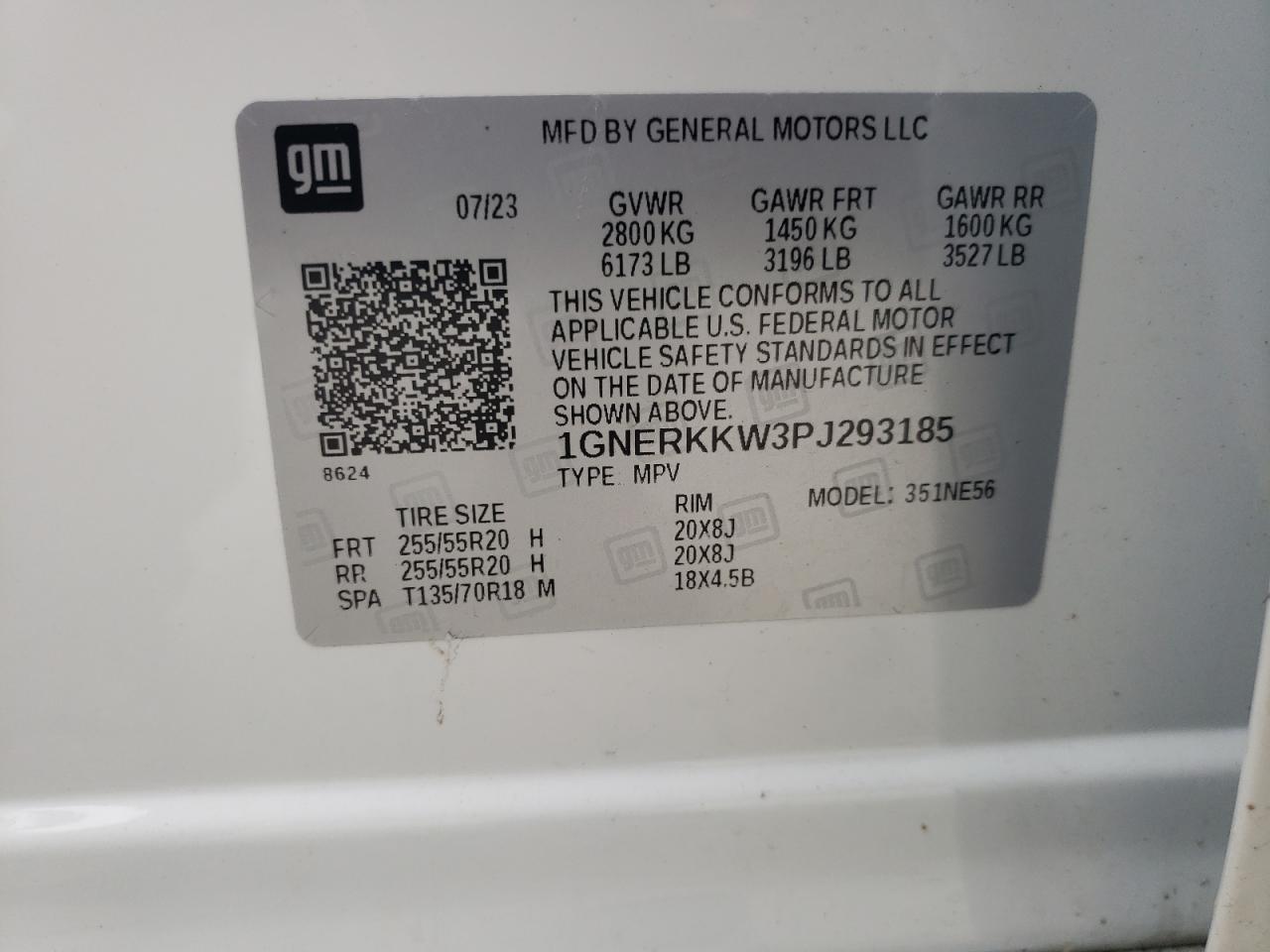 2023 CHEVROLET TRAVERSE PREMIER VIN:1GNERKKW3PJ293185