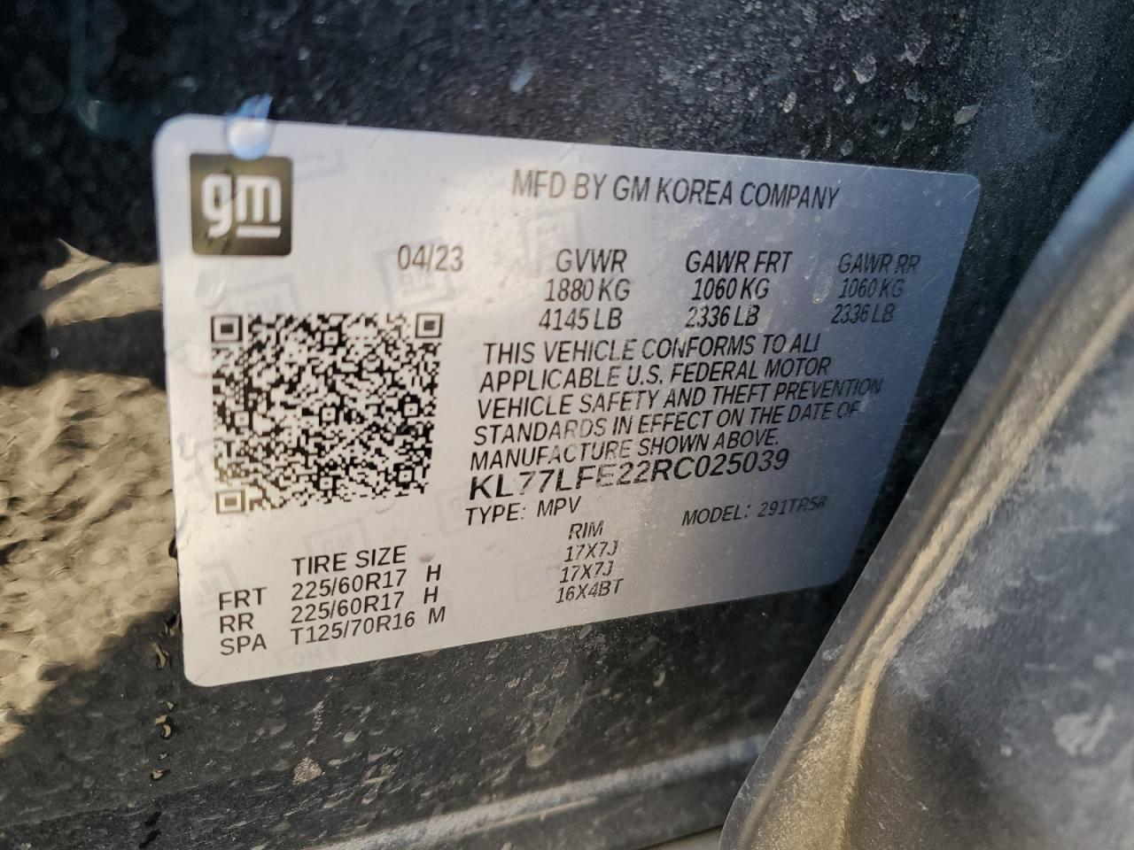 2024 CHEVROLET TRAX LS VIN:KL77LFE22RC025039