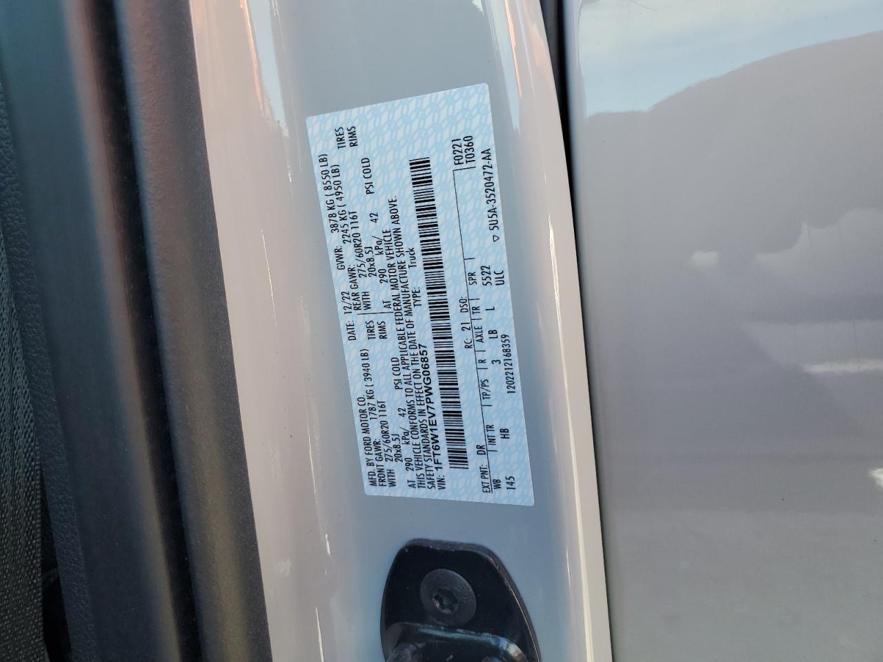 2023 FORD F150 LIGHTNING PRO VIN:1FT6W1EV7PWG06857