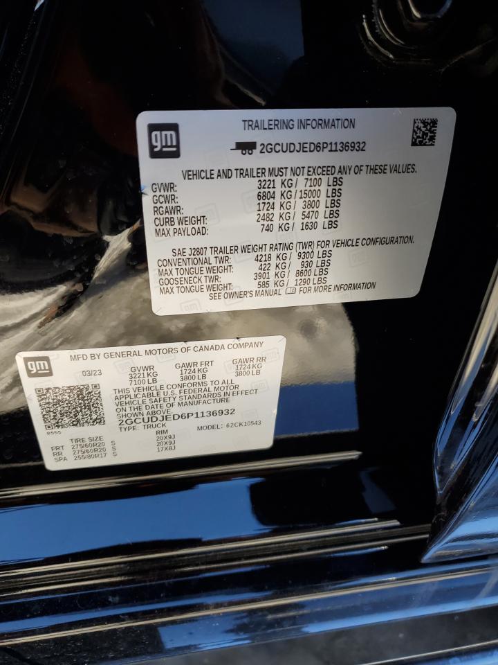 2023 CHEVROLET SILVERADO K1500 HIGH COUNTRY VIN:2GCUDJED6P1136932