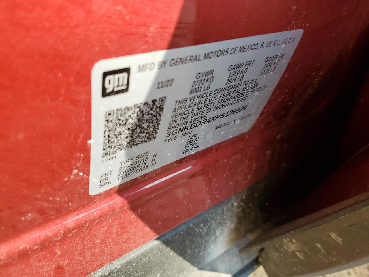 2023 CHEVROLET BLAZER 3LT VIN:3GNKBDR4XPS129924