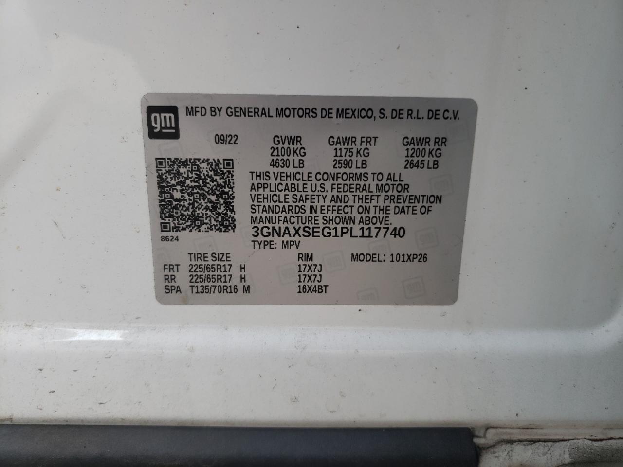 2023 CHEVROLET EQUINOX LS VIN:3GNAXSEG1PL117740