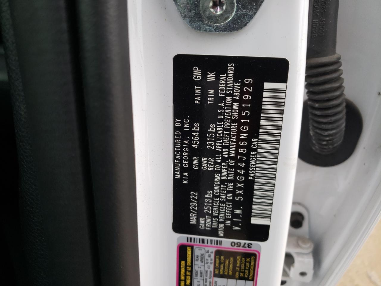 2022 KIA K5 GT VIN:5XXG44J86NG151929