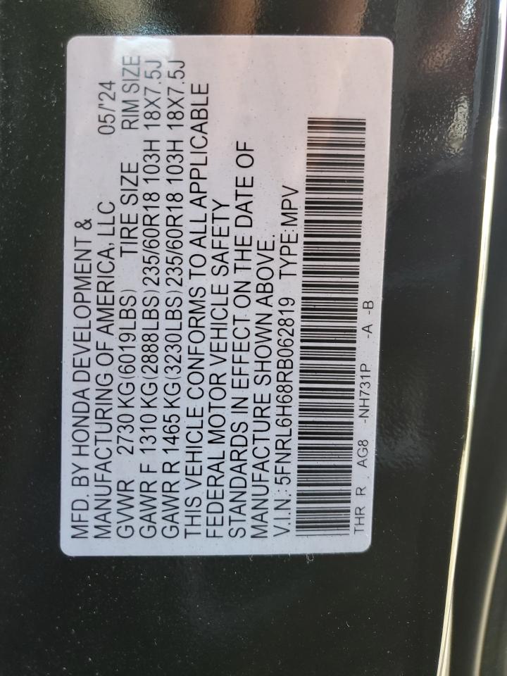 2024 HONDA ODYSSEY EXL VIN:5FNRL6H68RB062819