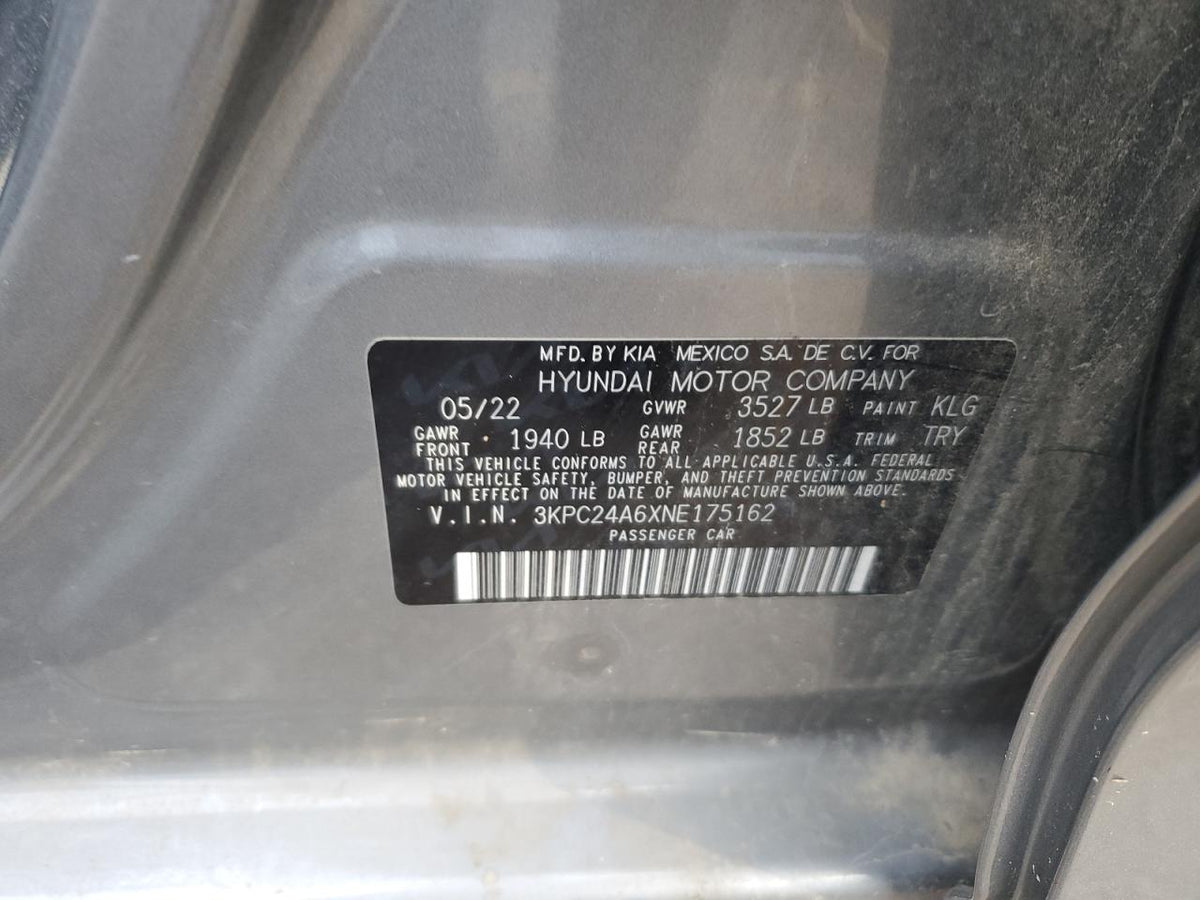 2022 HYUNDAI ACCENT SE VIN:3KPC24A6XNE175162
