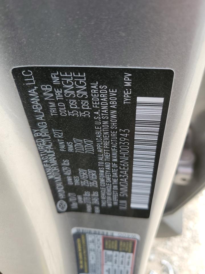 2022 HYUNDAI TUCSON SE VIN:5NMJA3AE6NH003943