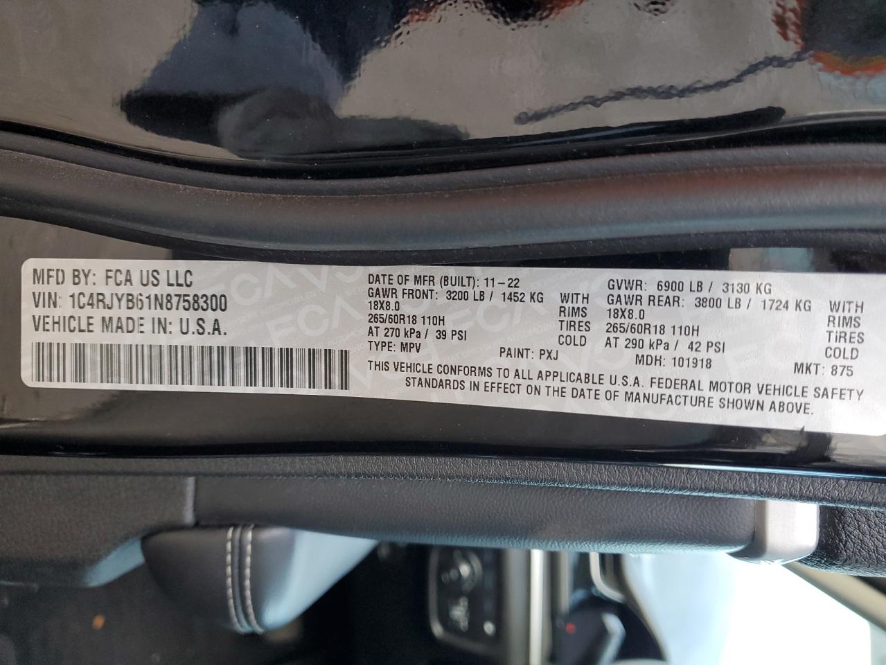 2022 JEEP GRAND CHEROKEE LIMITED 4XE VIN:1C4RJYB61N8758300