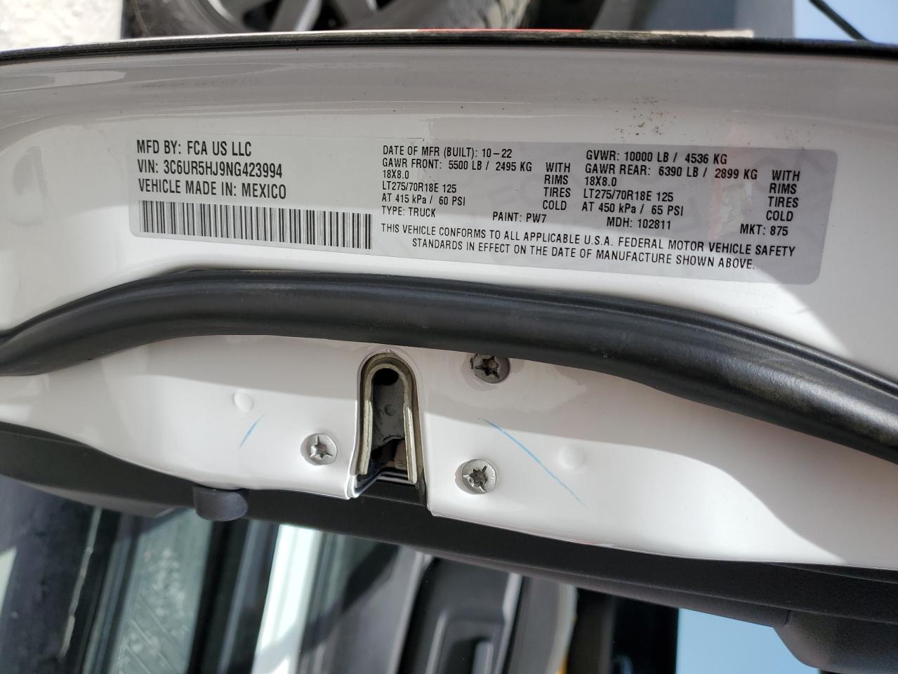 2022 RAM 2500 TRADESMAN VIN:3C6UR5HJ9NG423994