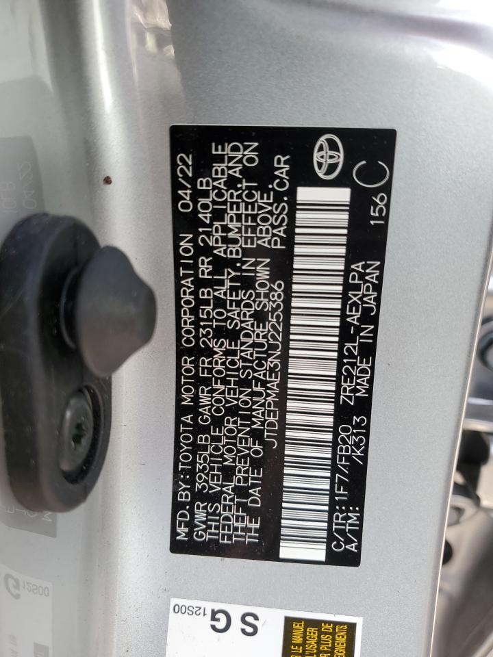 2022 TOYOTA COROLLA LE VIN:JTDEPMAE3NJ225386