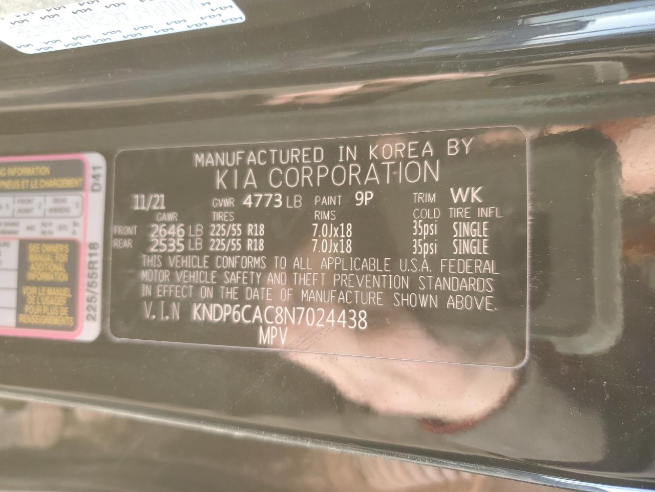 2022 KIA SPORTAGE S VIN:KNDP6CAC8N7024438