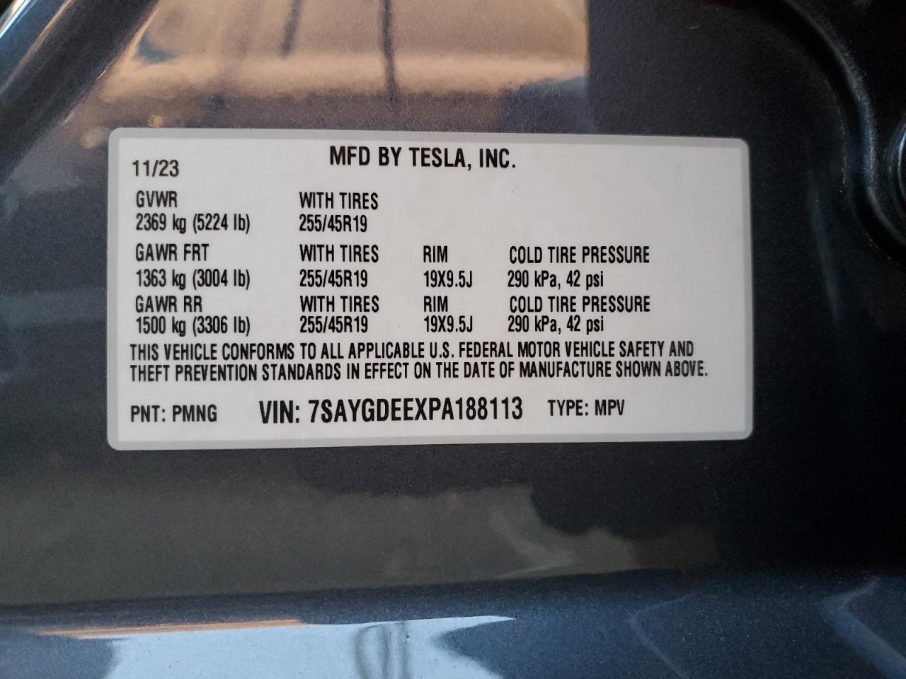 2023 TESLA MODEL Y  VIN:7SAYGDEEXPA188113