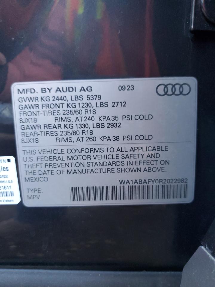 2024 AUDI Q5 PREMIUM 40 VIN:WA1ABAFY0R2022982