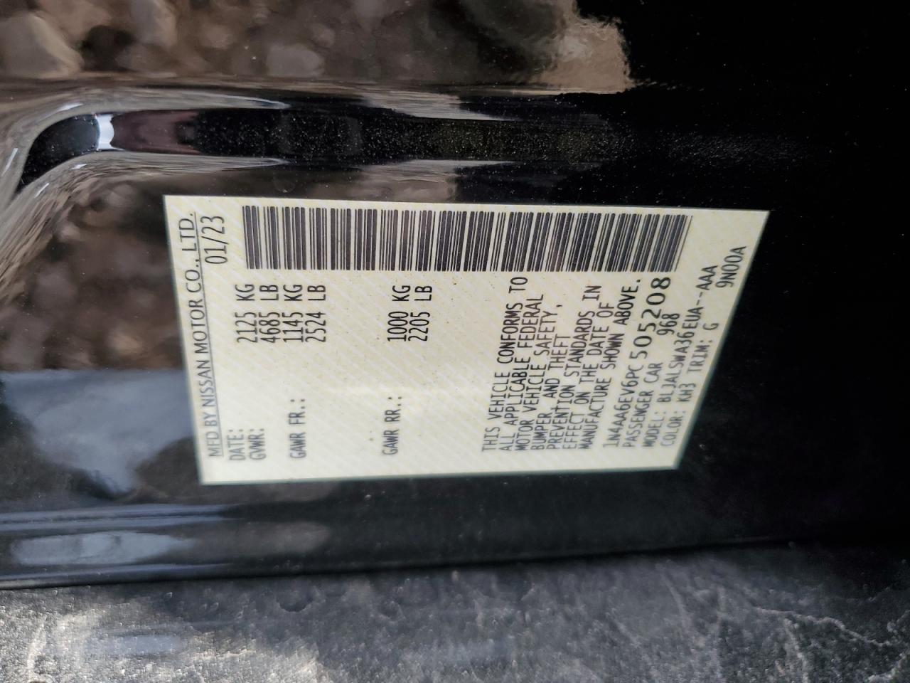 2023 NISSAN MAXIMA SR VIN:1N4AA6EV6PC505208