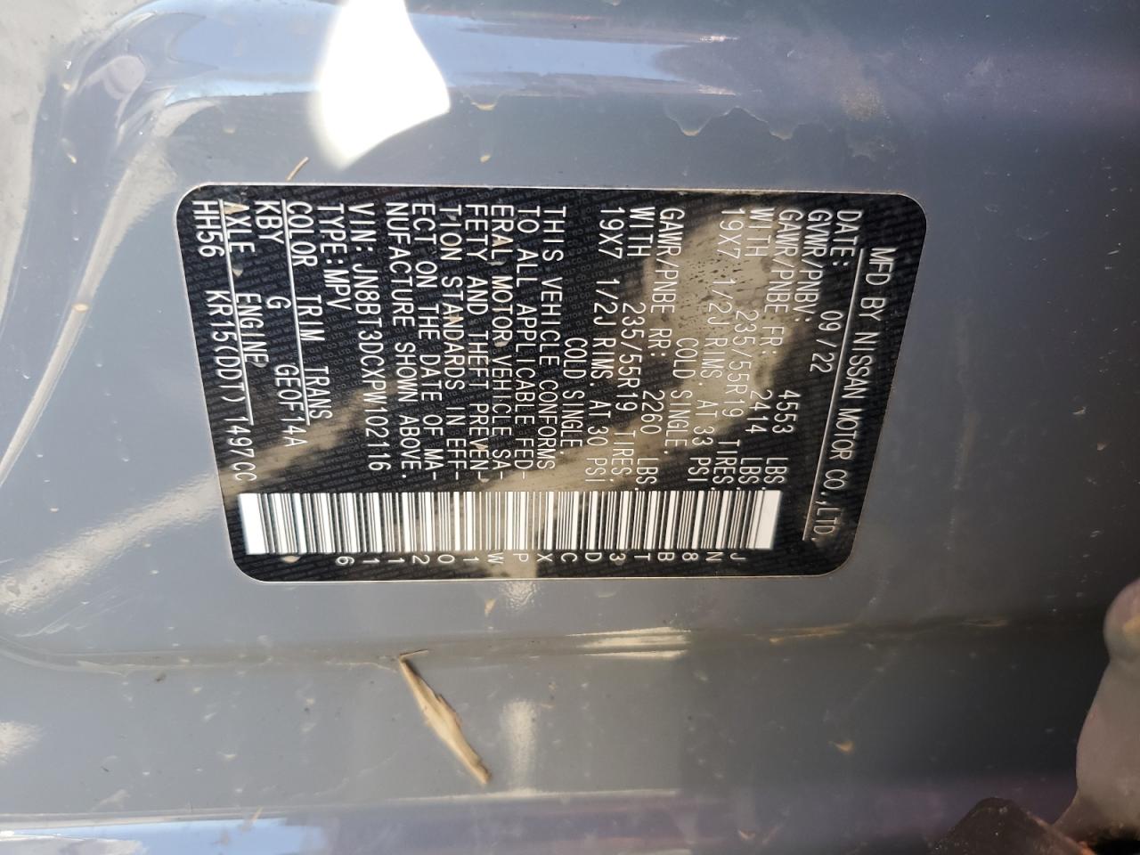 2023 NISSAN ROGUE PLATINUM VIN:JN8BT3DCXPW102116
