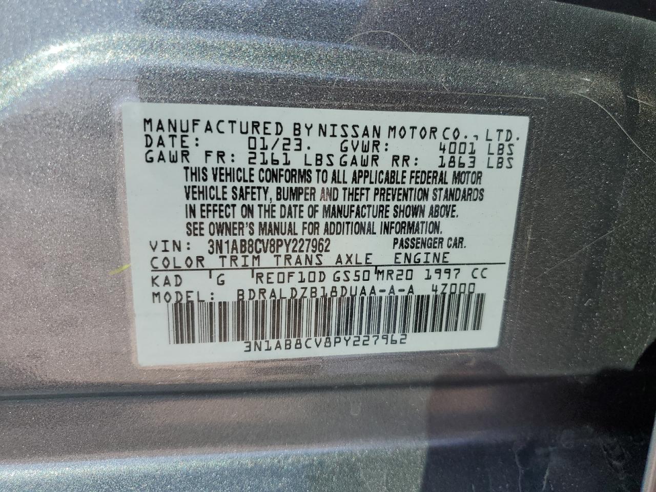 2023 NISSAN SENTRA SV VIN:3N1AB8CV8PY227962