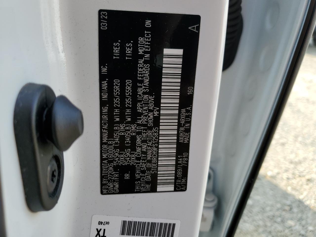 2023 TOYOTA HIGHLANDER HYBRID LIMITED VIN:5TDEBRCH9PS125835