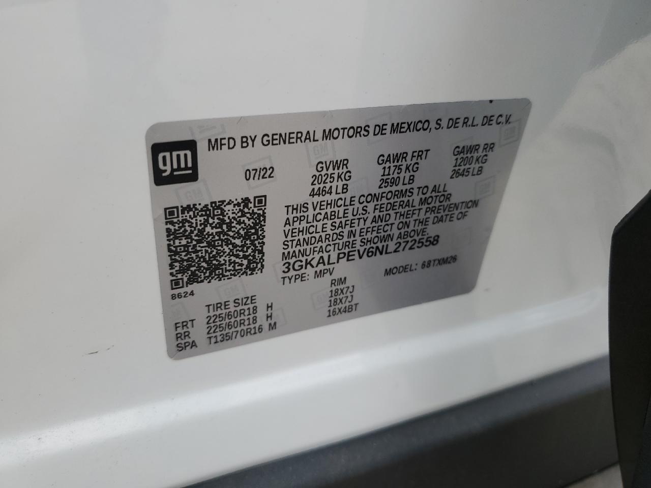 2022 GMC TERRAIN SLT VIN:3GKALPEV6NL272558