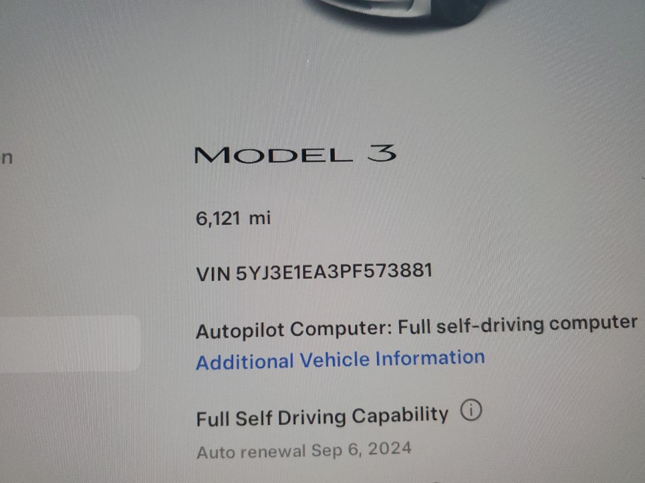 2023 TESLA MODEL 3  VIN:5YJ3E1EA3PF573881