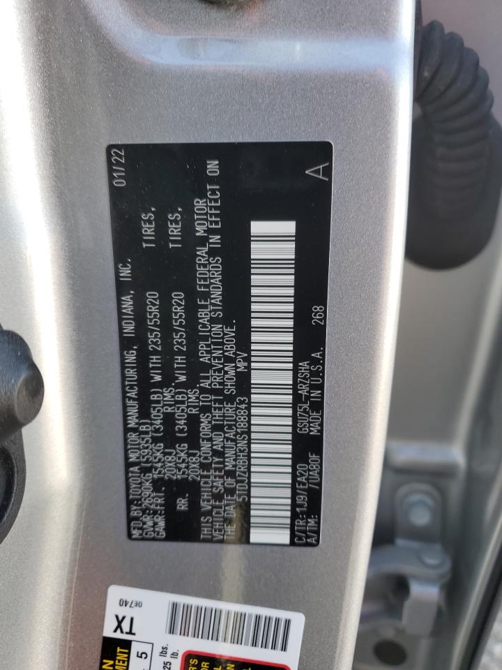2022 TOYOTA HIGHLANDER XSE VIN:5TDJZRBH3NS188843