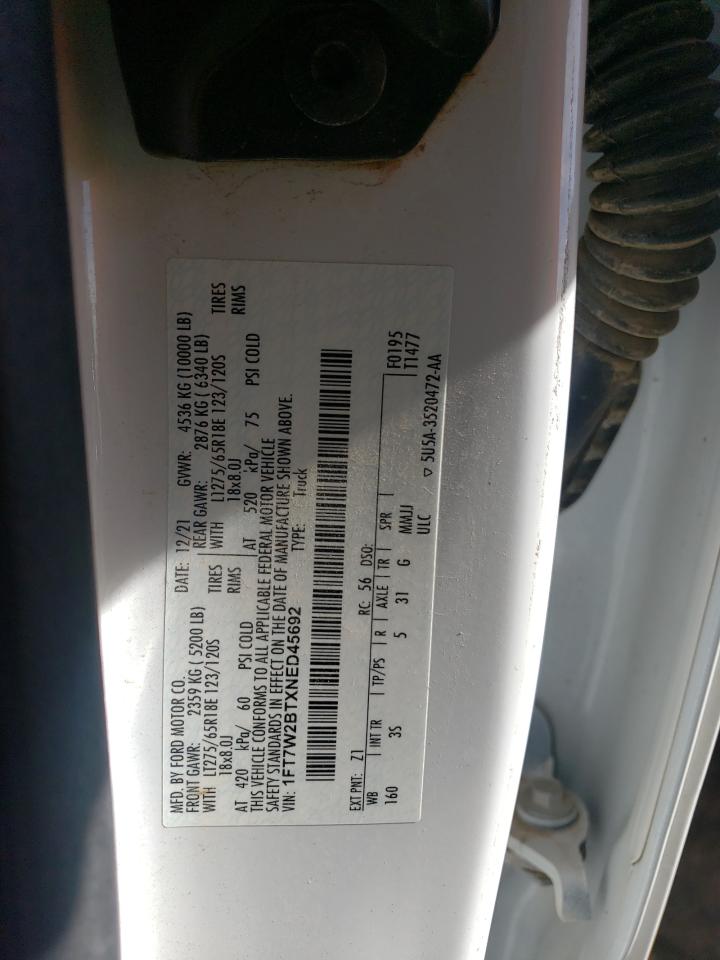 2022 FORD F250 SUPER DUTY VIN:1FT7W2BTXNED45692