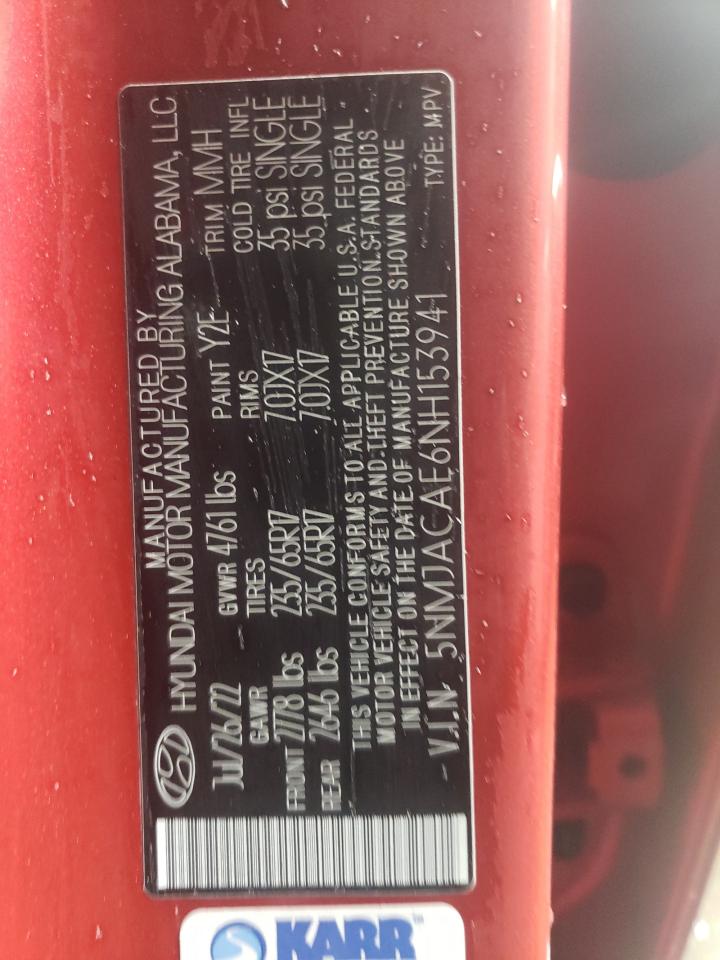 2022 HYUNDAI TUCSON SE VIN:5NMJACAE6NH153941