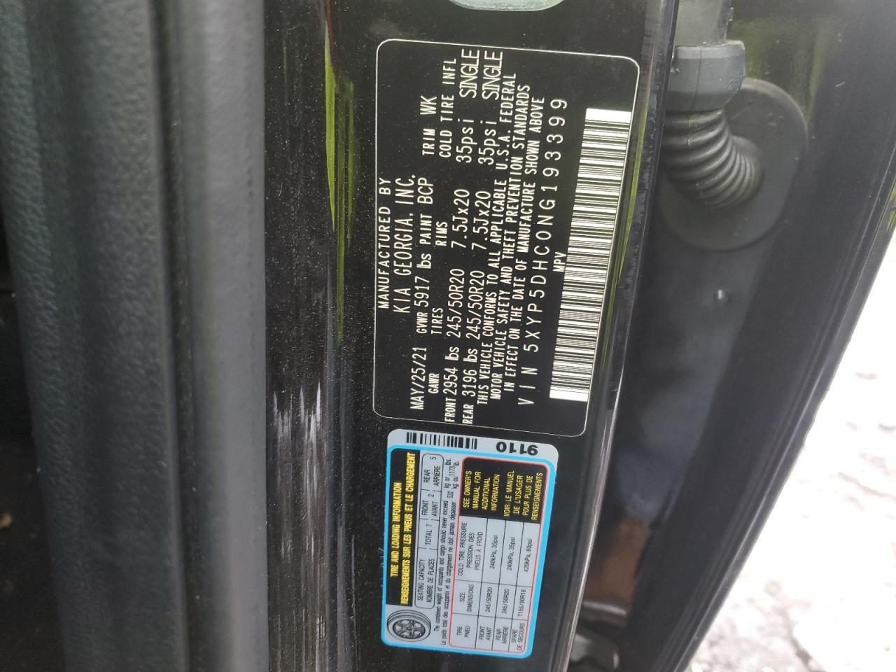2022 KIA TELLURIDE SX VIN:5XYP5DHC0NG193399