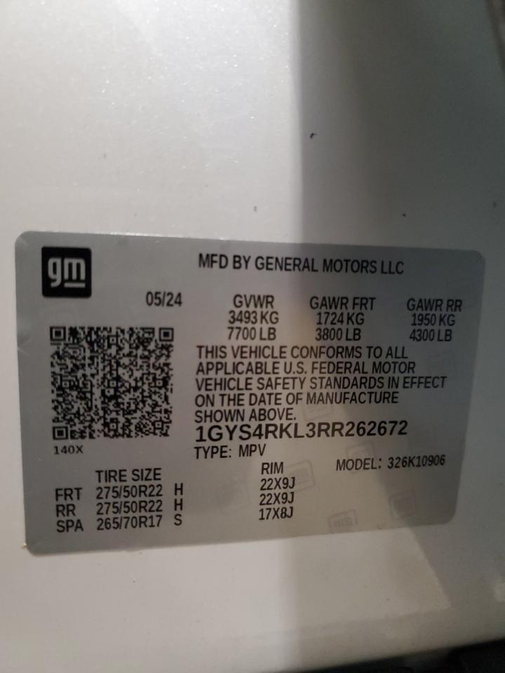 2024 CADILLAC ESCALADE ESV SPORT PLATINUM VIN:1GYS4RKL3RR262672