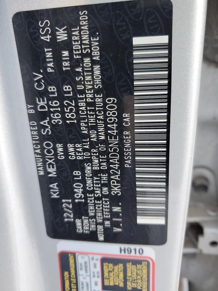 2022 KIA RIO LX VIN:3KPA24AD5NE449809